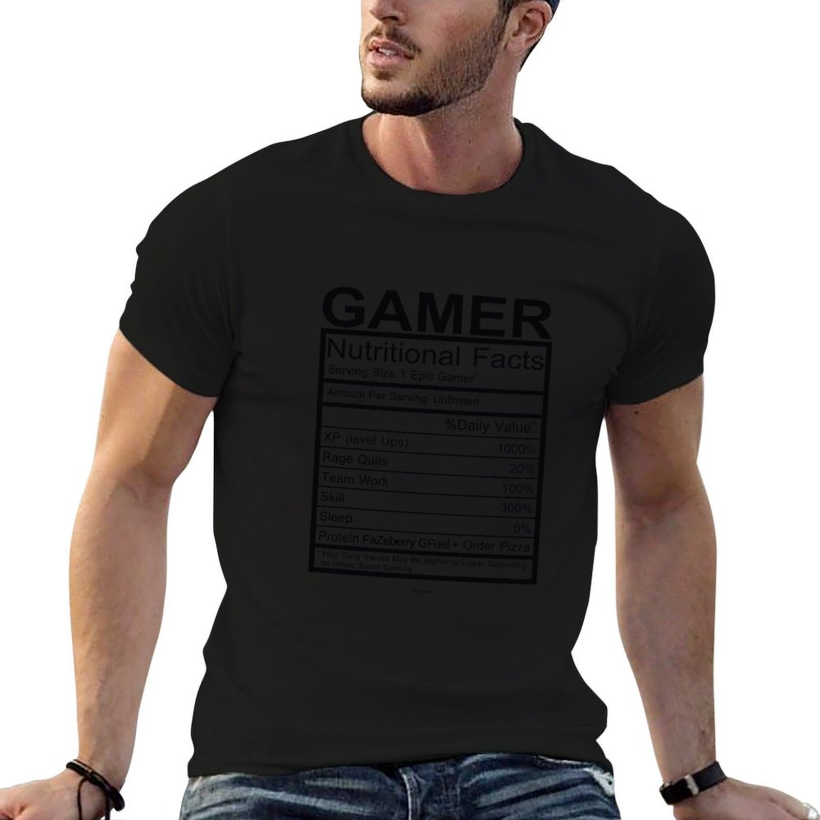 Nutrition Fitness - تي شيرت Gamer Nutritional Facts Chart